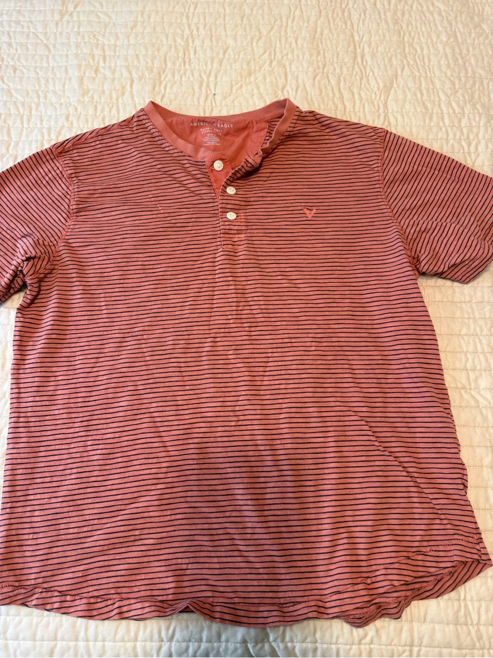 American Eagle Outfitters Men’s Rose Pink & Black Striped Henley Tee